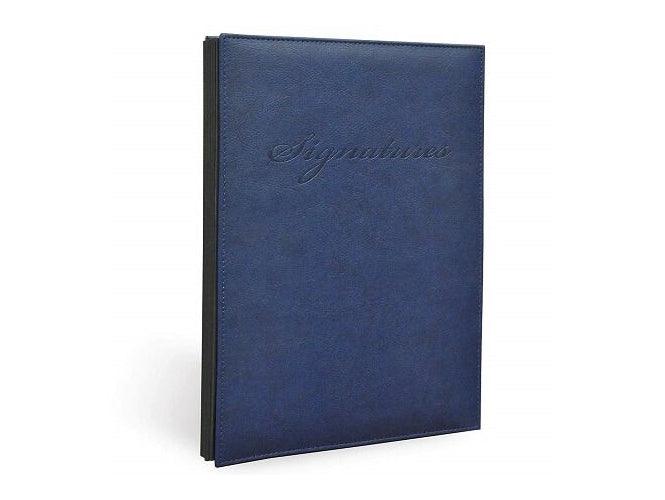 Signature Book, Italian PU Material Cover without Window, 18 Sheets with Gift Box, Blue Color, 240 x 340 mm (FSCL18-PU) - Altimus