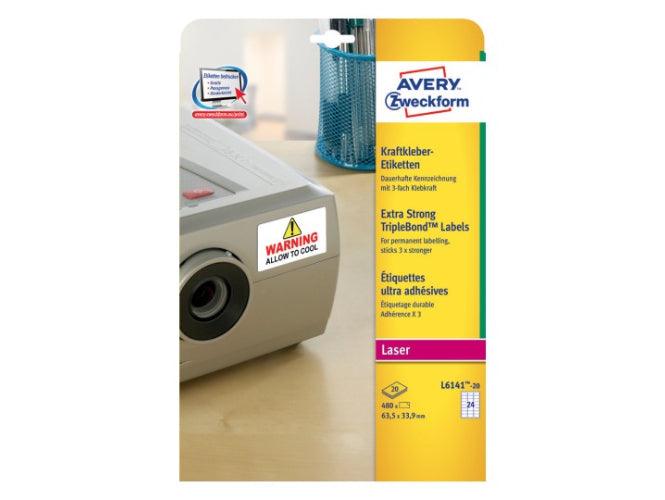 Avery L6141-20 Extra-Strong Adhesive TripleBond Labels, 24 Labels Per A4 Sheet - Altimus