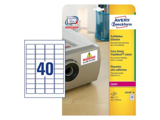 Avery L6140-20 Extra-Strong Adhesive TripleBond Labels, 40 Labels Per A4 Sheet - Altimus