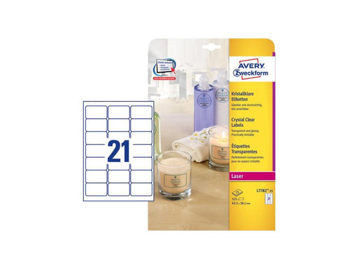 Avery L7782-25 Crystal Clear Labels, 38.1 x 63.5 mm, 21 Labels Per Sheet - Altimus