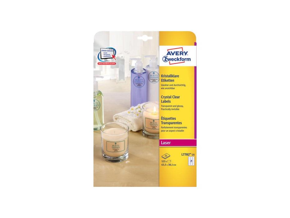 Avery L7782-25 Crystal Clear Labels, 38.1 x 63.5 mm, 21 Labels Per Sheet - Altimus