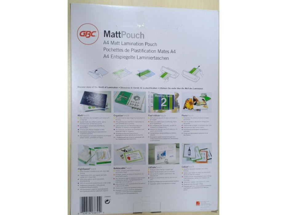 GBC Laminating Pouch Matt A4 size 100 Microns Pack Of 100 (107S3740491) - Altimus