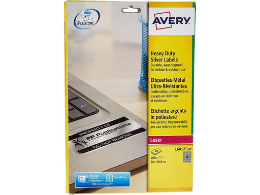 Avery L6012-20 Extra Strong Adhesive Silver Heavy Duty, 10labels/sheet, 20Sheets/pack - Altimus