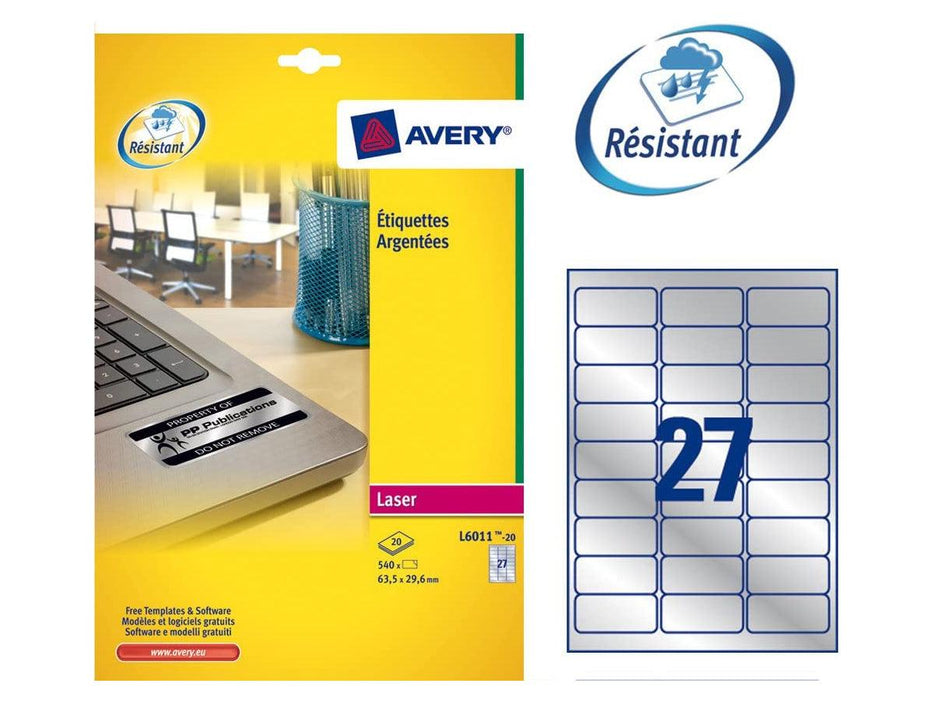 Avery L6011-20 Extra Strong Adhesive Silver Heavy Duty, 27labels/sheet, 20sheets/pack - Altimus