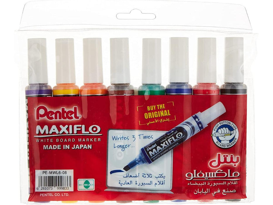 Pentel MWL6 Maxiflo Chisel Tip White Board Marker, Assorted (Pack of 8) - Altimus