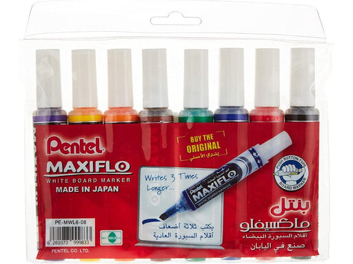 Pentel MWL6 Maxiflo Chisel Tip White Board Marker, Assorted (Pack of 8) - Altimus