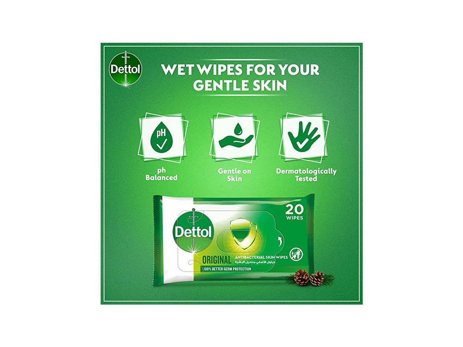 Dettol Anti-Bacterial Wet Wipes, Original, 20 Wipes/Pack - Altimus