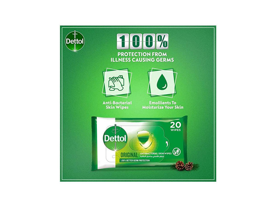 Dettol Anti-Bacterial Wet Wipes, Original, 20 Wipes/Pack - Altimus