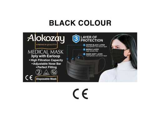 Alokozay Disposable Face Mask, 50pcs/box - Black - Altimus