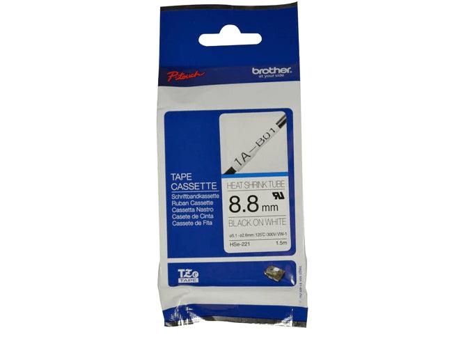 Brother P-touch 8.8mm HSe-221 Heat Shrink Tube, 1.5m, Black on White - Altimus