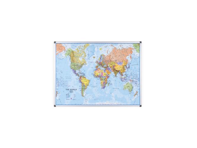 Bi-Office Magnetic World Map with Aluminium Frame, 90x120cm - Altimus
