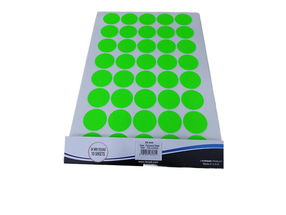 Colour Round Labels, 24mm, Fluorescent Green, 400 labels-pack (FSLA24GR) - Altimus
