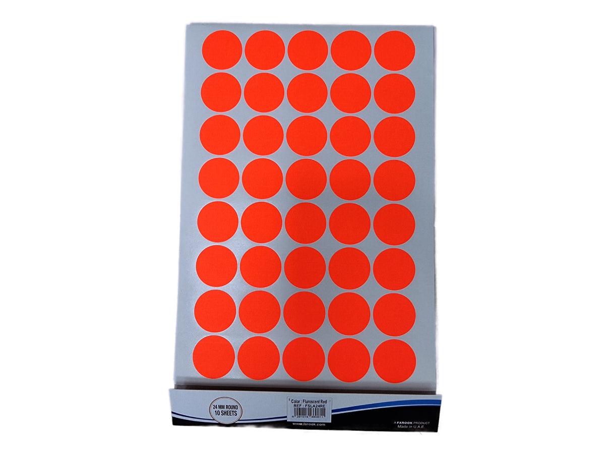 Colour Round Labels, 24mm, Fluorescent Red, 400 labels-pack (FSLA24RE ...
