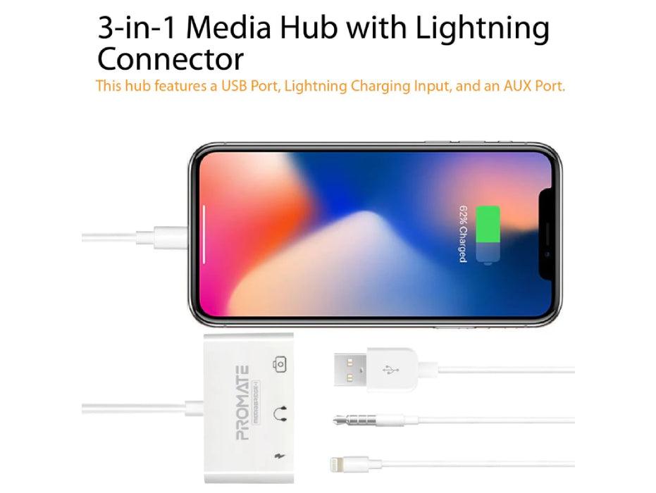Promate 3-In-1 Lightning Hub, MediaBridge-I White - Altimus