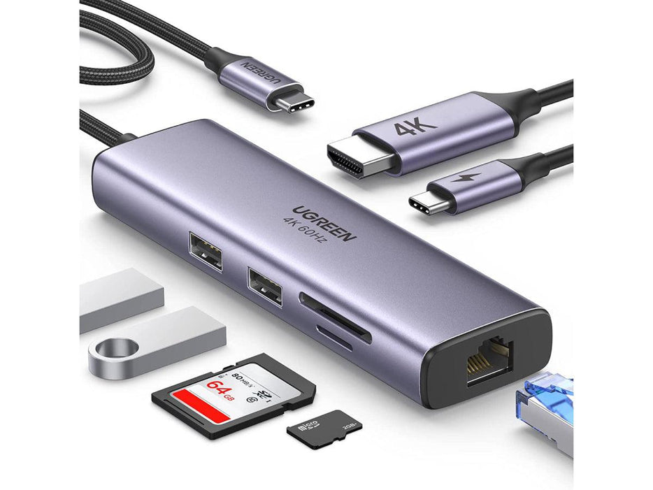 UGREEN 7-in-1 USB C Hub 4K@60Hz Type C to HDMI Dongle with Gigabit Ethernet, USB 3.0 Ports, 100W Power - Altimus