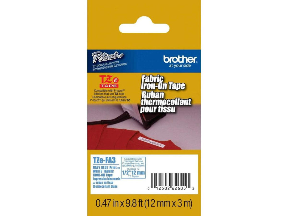 Brother P-TOUCH 12mm TZ-FA3 Fabric Tape, Iron On, Blue on White - Altimus