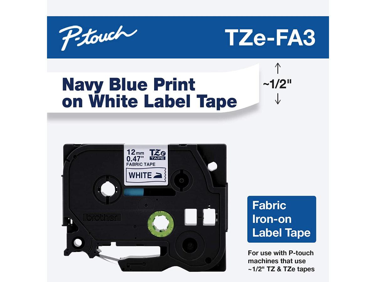 Brother P-TOUCH 12mm TZ-FA3 Fabric Tape, Iron On, Blue on White - Altimus