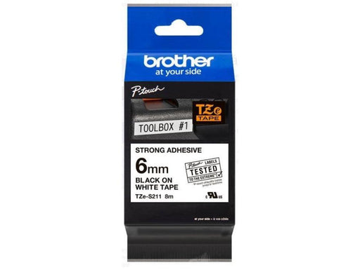 Brother P-touch 6mm TZ-S211 Strong Adhesive Tape, Black on White - Altimus