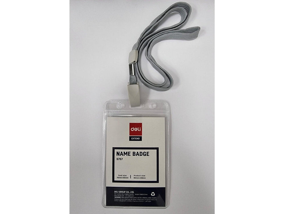 Deli PVC ID Pass Holder with String, Grey,50pcs/box, [E5757]