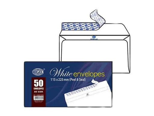 White Envelope - Peel & Seal, 115x225mm, 80gsm (Pack of 50) - Altimus