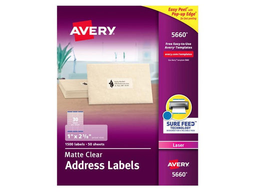Avery 5660 Easy Peel Clear Address Labels, 1" x 2 - 5/8" (1500 Labels) - Altimus