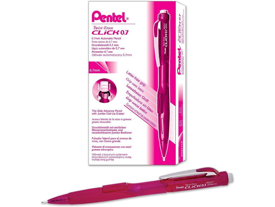 Pentel PD277T-P Twist Erase Click Mechanical Pencil - 0.7mm - Pink (12pcs/box) - Altimus