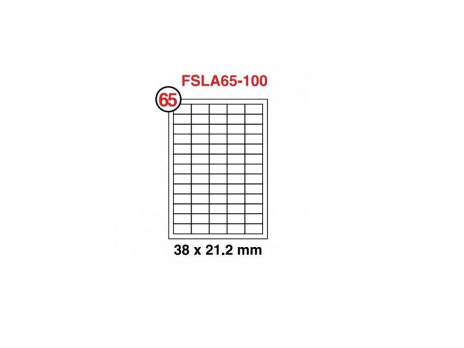 A4 Multi Purpose White Label 38 x 21.2mm, 65 Label-Sheet, 1X100-Pack (FSLA65-100) - Altimus