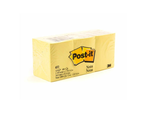 3M Post-It Notes Canary Yellow 653 1.5inx2in 12pads/pack - Altimus