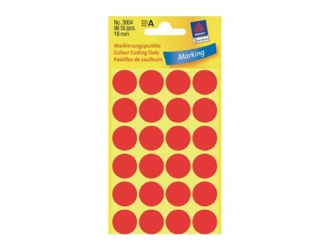 Avery Marking Labels, Dots, 18 mm, Red, 96/pack