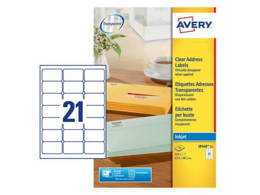 Avery J8560-525 63.5x38.1mm Transparent Labels 25labels-sheets - Altimus