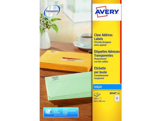 Avery J8560-525 63.5x38.1mm Transparent Labels 25labels-sheets - Altimus