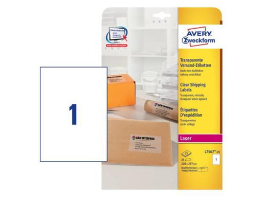 Avery® Clear Laser Labels, Full Sheet, [Ref: L7567-25] Pack of 25 - Altimus