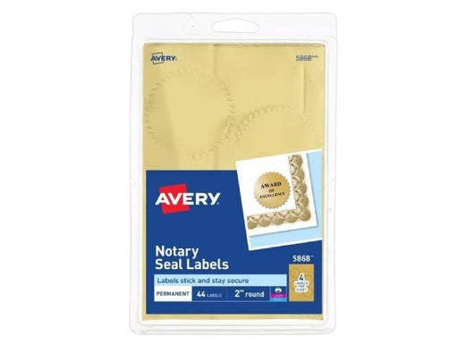 Avery® Notarial Seals, Permanent Adhesive, Metallic Gold, 2" Diameter, 44 Seals (5868) - Altimus