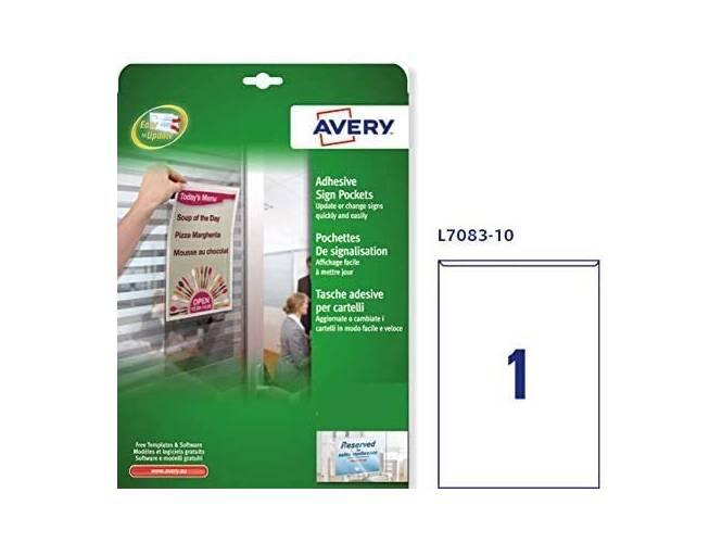 Avery L7083-10 Self-Adhesive Repositionable Clear Sign Pocket (221 x 304 mm) - Altimus