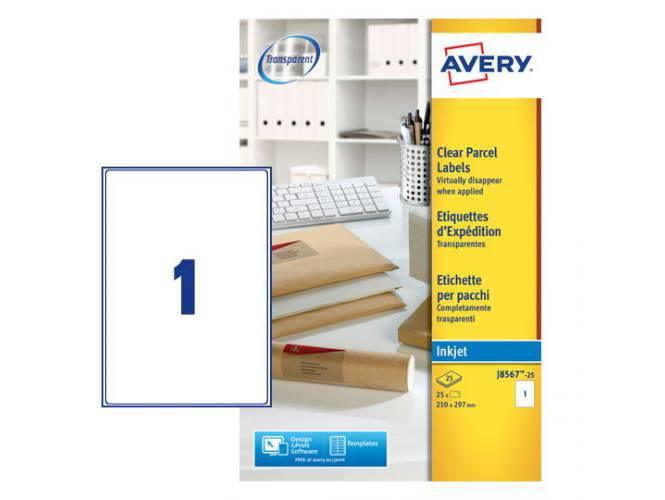 Avery J8567 Clear Addressing Labels 210x297mm 1label-sheet 25labels-pack - Altimus