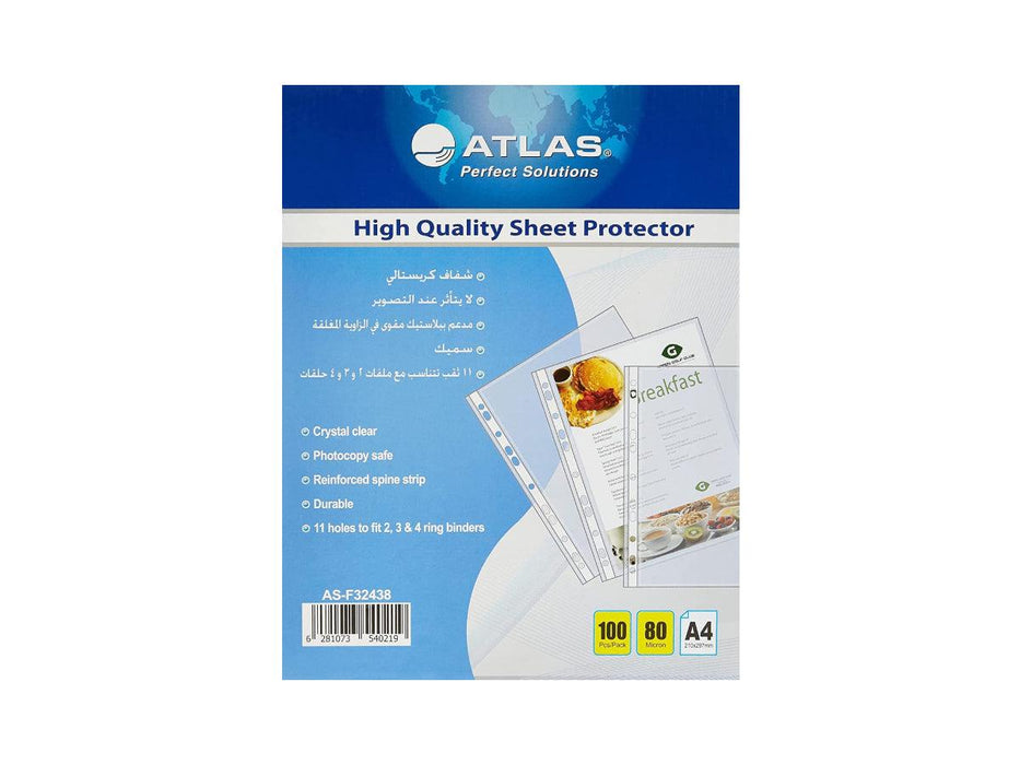 Atlas Clear Pocket A4, 11 Holes, 80 Microns, 100/box
