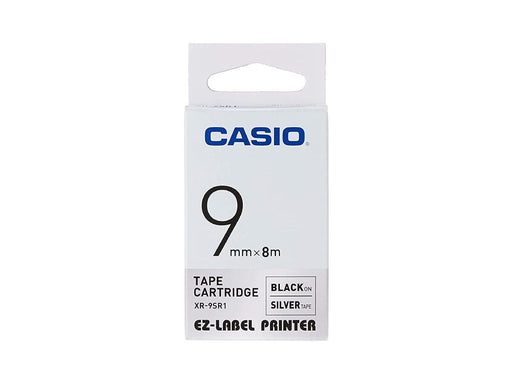 Casio XR-9SR1 Tape Cassette, 9mm X 8mm, Black on Silver - Altimus