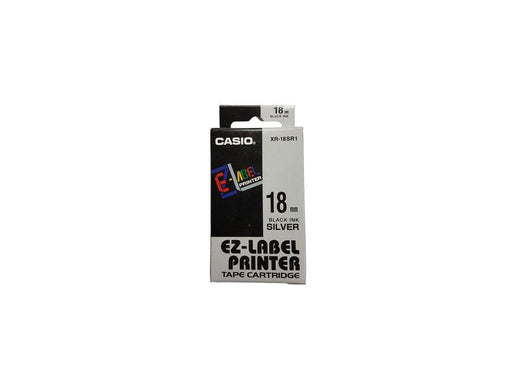 Casio XR-18SR1 Tape Cassette, 18mm X 8mm, Black on Silver - Altimus