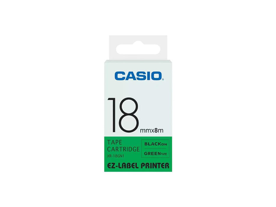 Casio XR-18GN1 Tape Cassette, 18mm X 8mm, Black on Green - Altimus