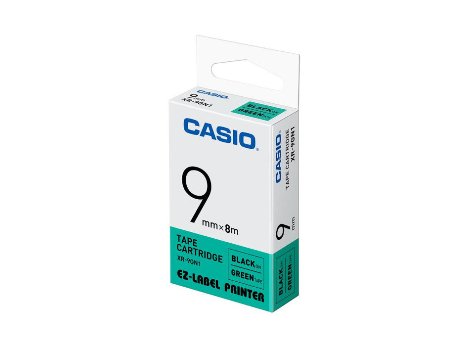Casio XR-9GN1 Tape Cassette, 9mm X 8mm, Black on Green - Altimus