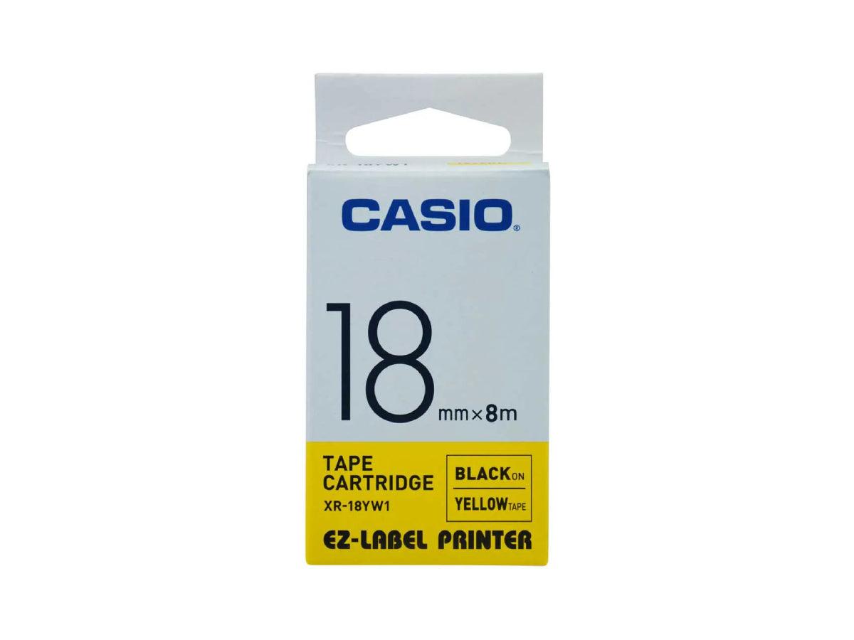 Casio XR-18YW1 Tape Cassette, 18mm X 8mm, Black on Yellow - Altimus