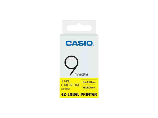 Casio XR-9YW1 Tape Cassette, 9mm X 8mm, Black on Yellow - Altimus