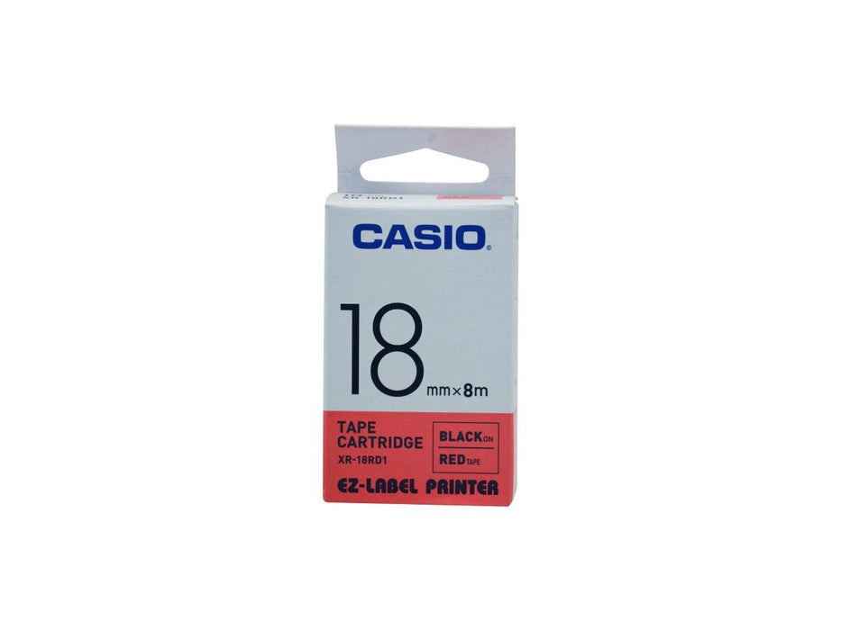 Casio XR-18RD1 Tape Cassette, 18mm X 8mm, Black on Red - Altimus
