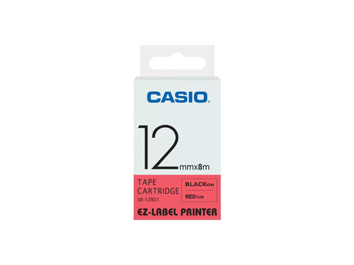 Casio XR-12RD1 Tape Cassette, 12mm X 8mm, Black on Red - Altimus