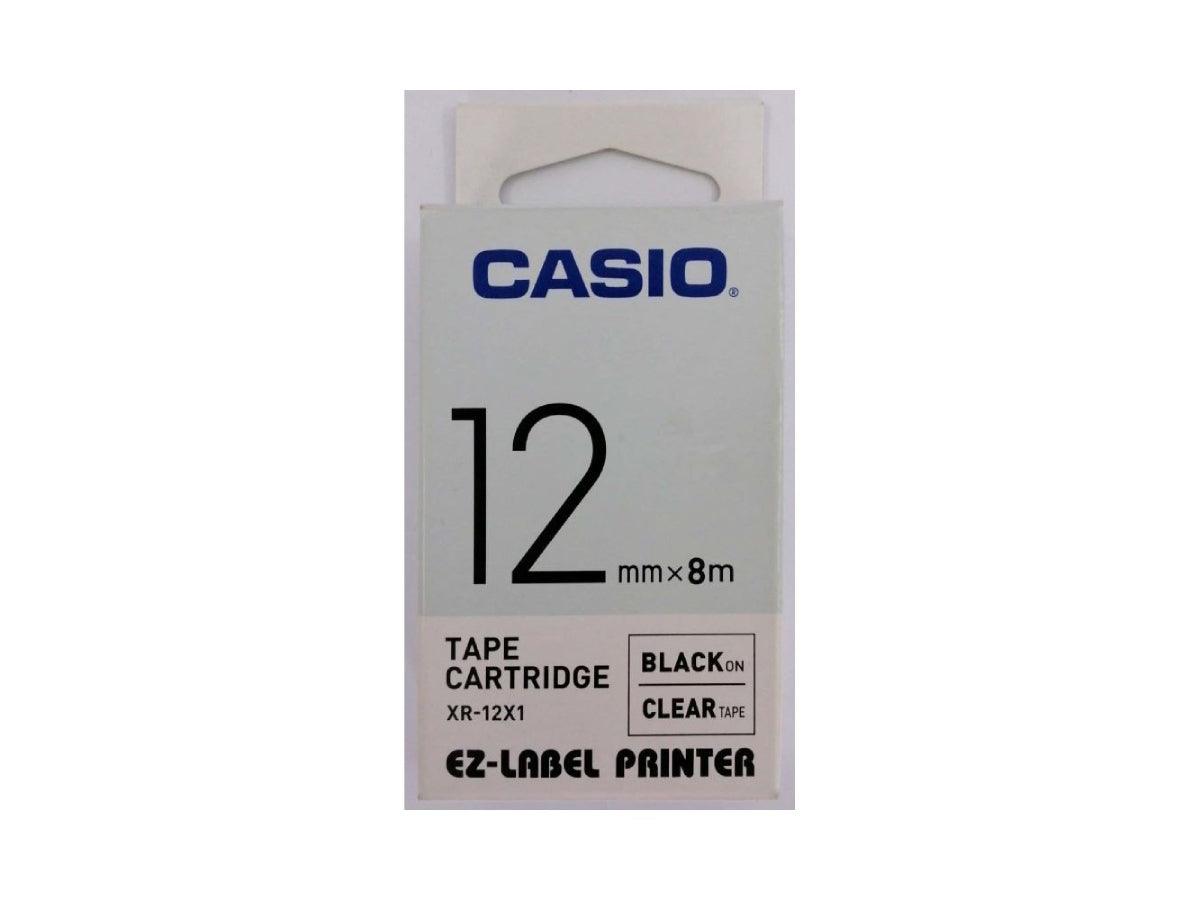 Casio XR-12X1 Tape Cassette, 12mm X 8mm, Black on Clear - Altimus