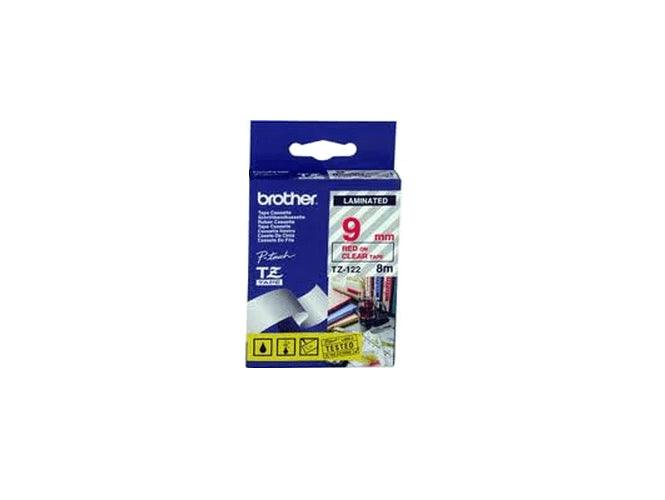 Brother P-touch 9mm TZ-122 Laminated Tape, 8 m, Red on Clear - Altimus