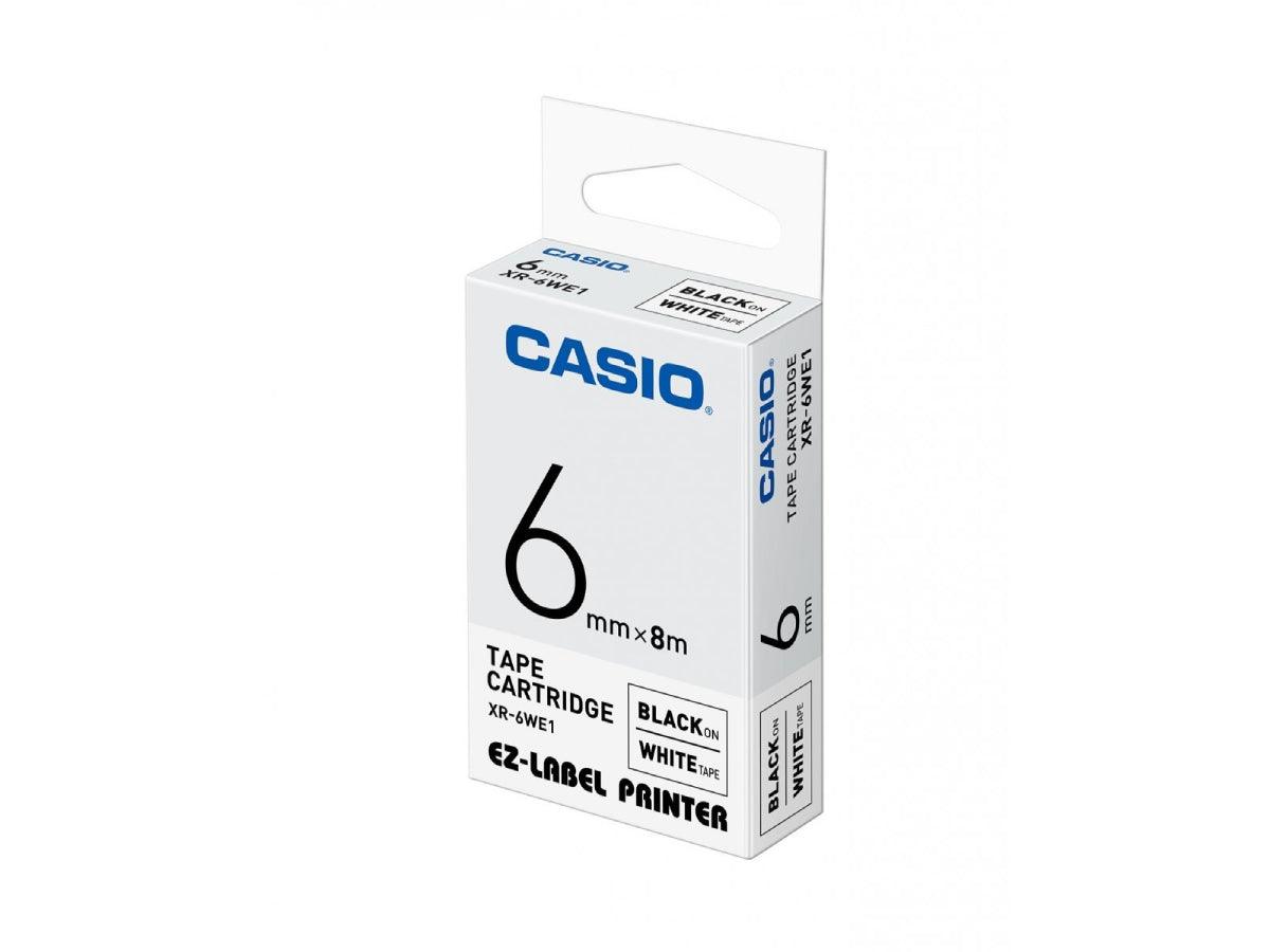 Casio XR-6WE1 Tape Cassette, 6mm X 8m, Black on White - Altimus