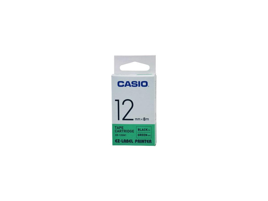Casio XR-12GN1 Tape Cassette, 12mm X 8mm, Black on Green - Altimus