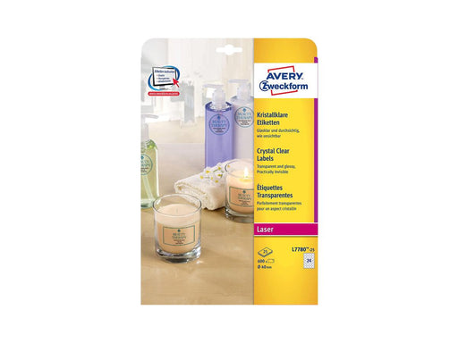 Avery L7780-25 Crystal Clear Round Labels, 40mm, 24 Labels/Sheet (25 Sheets/pack) - Altimus