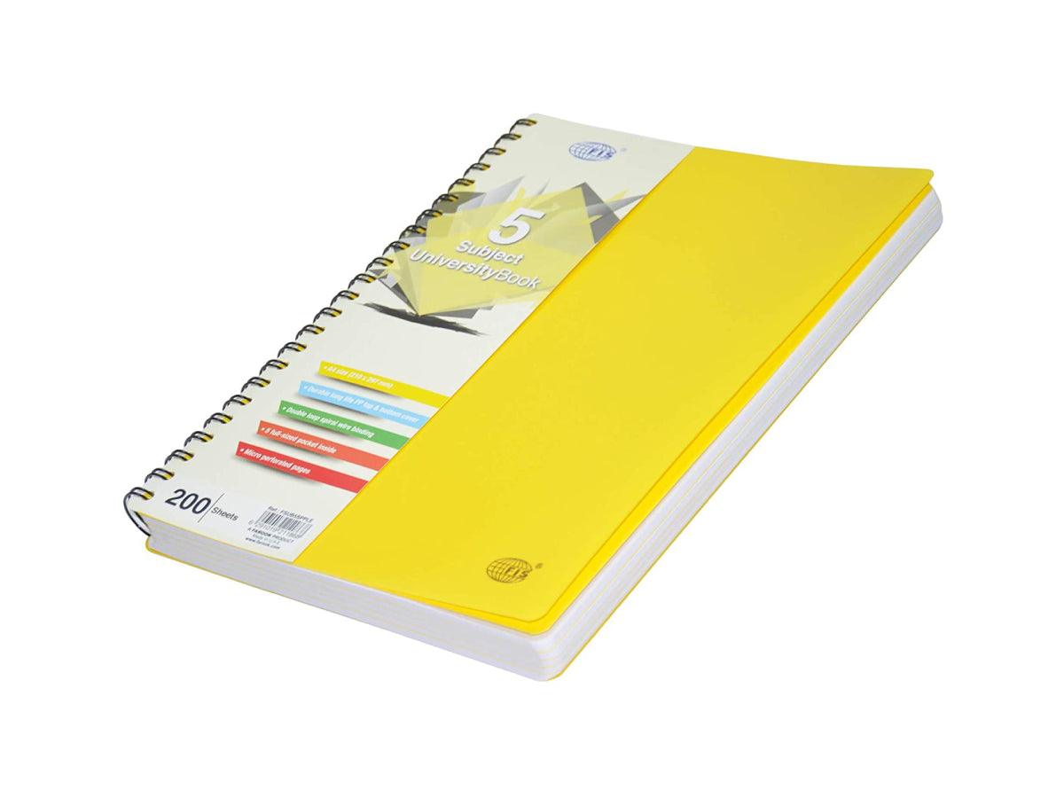 University Book, 5 Subject, A4, PP Neon Hard Cover, 200/Sheets, Lemon - FSUB5SPPLE - Altimus